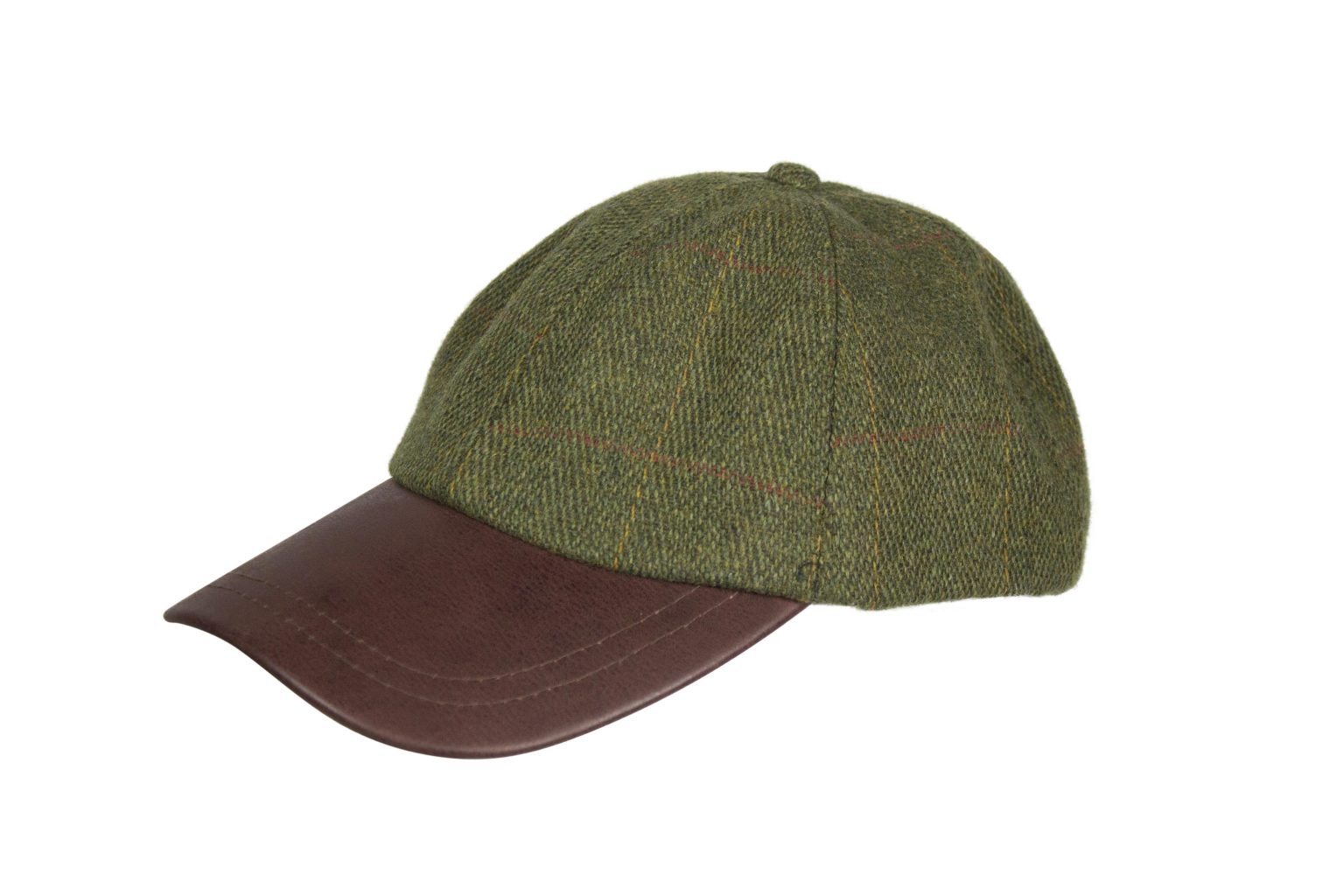 Edinburgh Outdoor Wear Leather Peak Tweed Baseball Cap Lovat