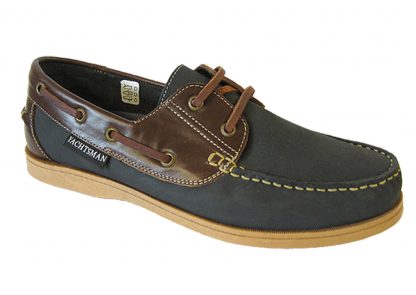 Yachtsman Mens Leather Deck Shoes Navy/Brown