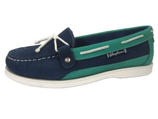 Yachtsman Ladies Nubuck Slip-On Deck Shoes Indigo/Jade