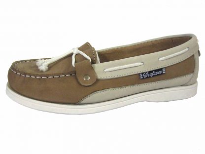 Yachtsman Ladies Nubuck Slip-On Deck Shoes Stone/Ice