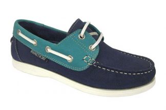 Yachtsman Ladies Leather Laced Deck Shoes Indigo/Jade