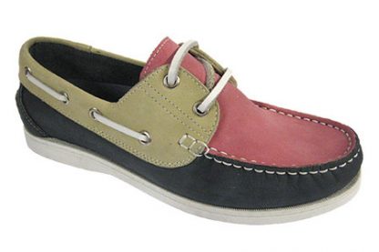 Yachtsman Ladies Leather Laced Deck Shoes Navy/Beige/Pink