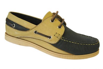 Yachtsman Ladies Leather Laced Deck Shoes Navy/Beige