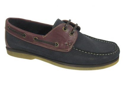 Yachtsman Mens Leather Deck Shoes Navy/Redwood