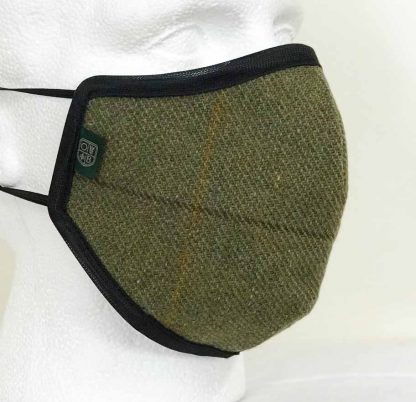 Country Tweed Face Mask - Green - Oxford Blue