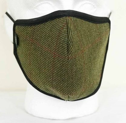 Country Tweed Face Mask - Green - Oxford Blue
