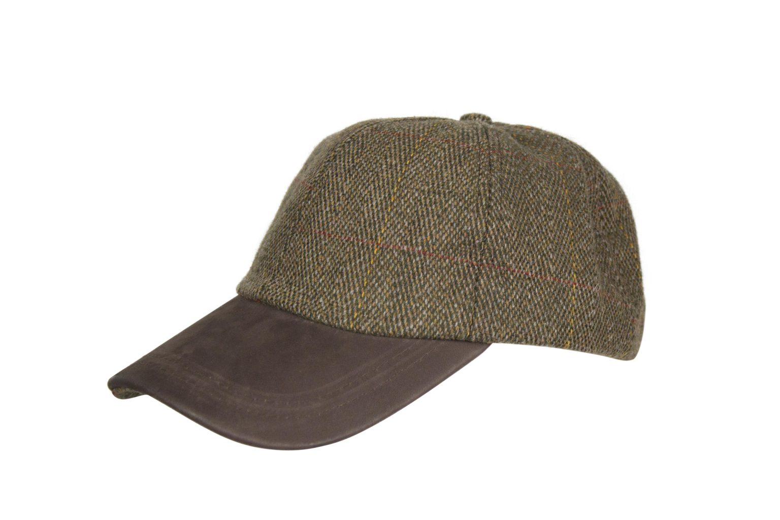 Edinburgh Outdoor Wear Leather Peak Tweed Baseball Cap Brown