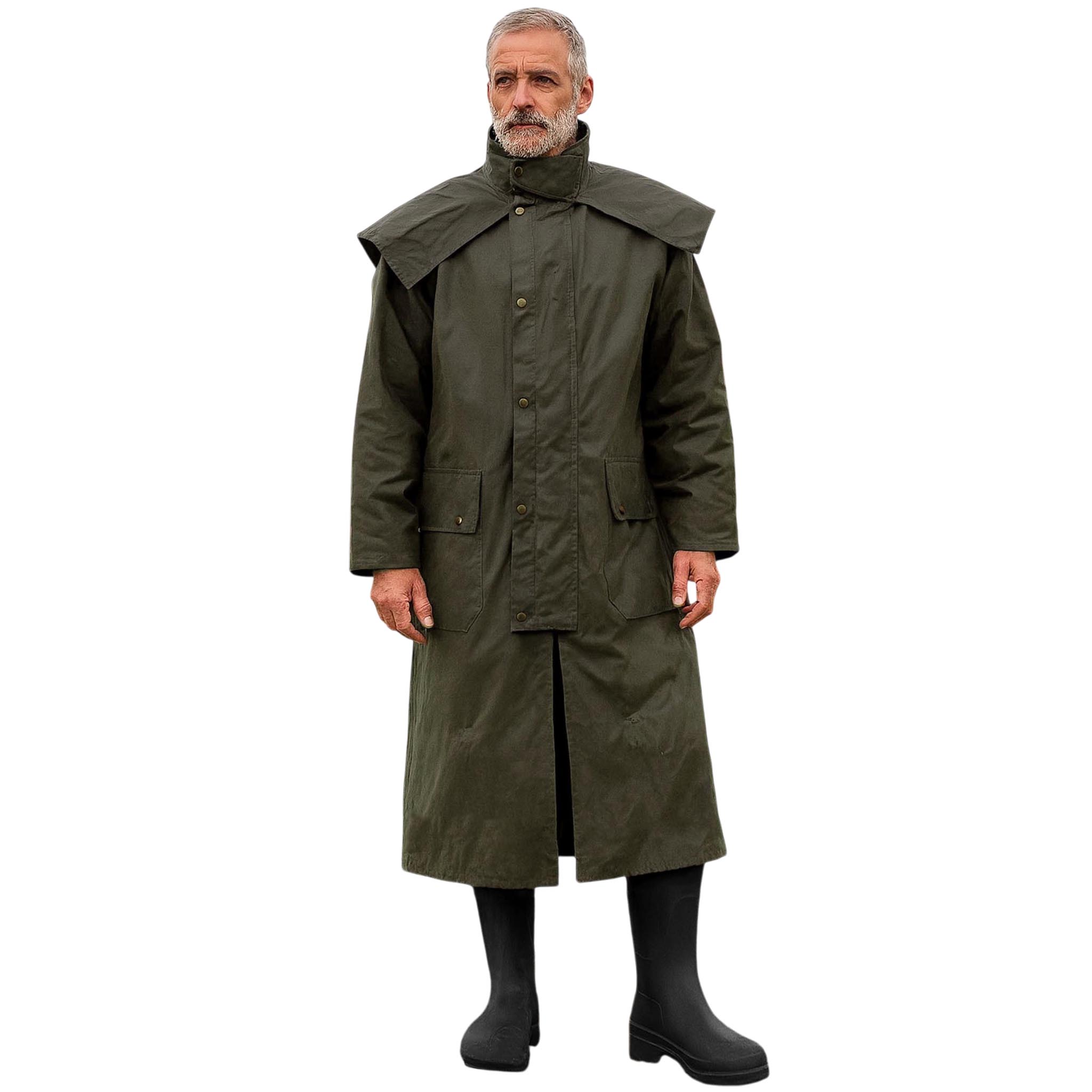 Game Men's Full Length Wax Stockman Coat - Olive