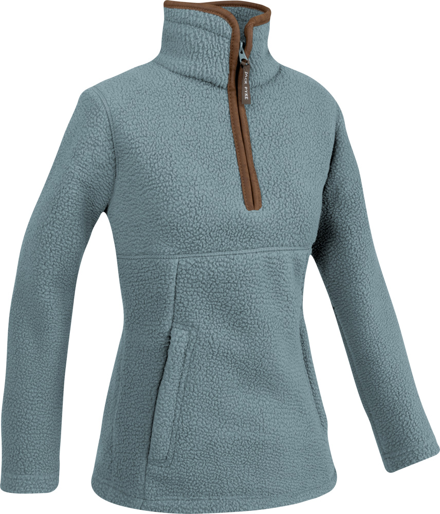 Ladies Half Zip Sherpa Fleece Pullover - Ice Blue