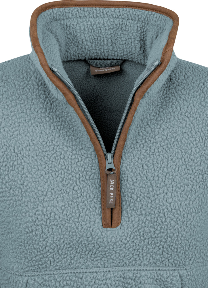 Ladies Half Zip Sherpa Fleece Pullover - Ice Blue