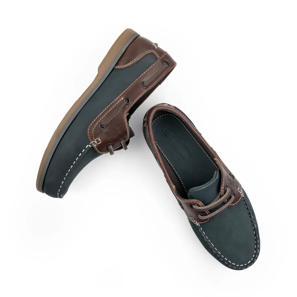 Catesby Ladies Leather Pippa Deck Shoe - Navy/Brown