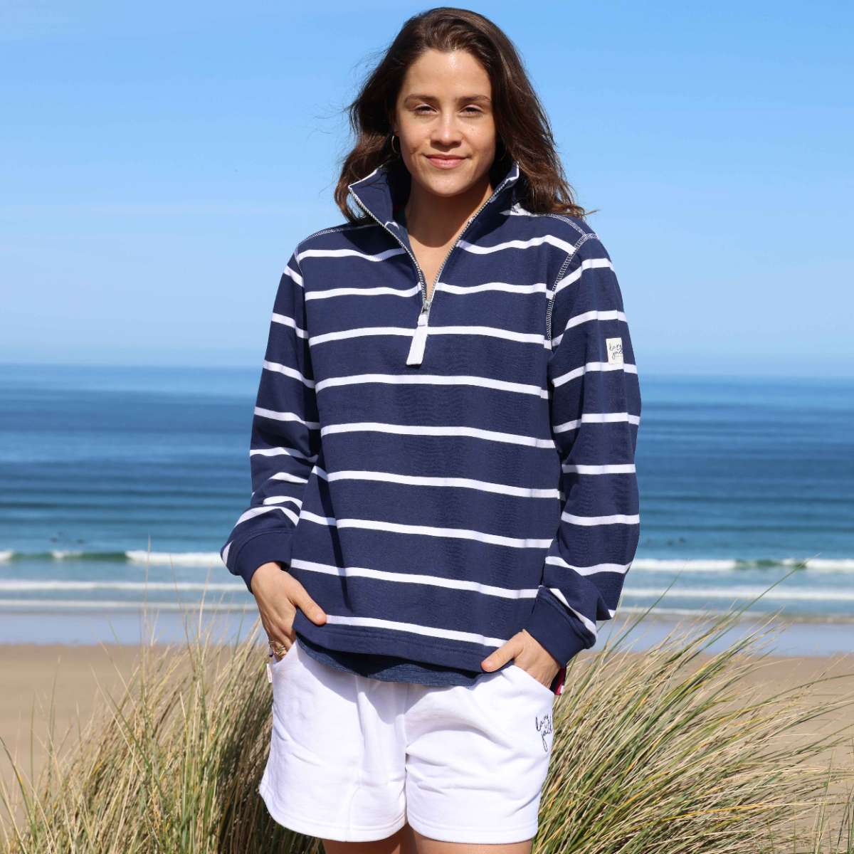 Lazy Jacks Women's LJ35 Striped 1/4 Zip Sweatshirt - Twilight