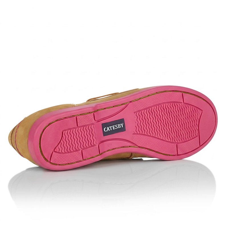 Catesby Ladies Leather Millie Deck Shoe - Tan/Pink