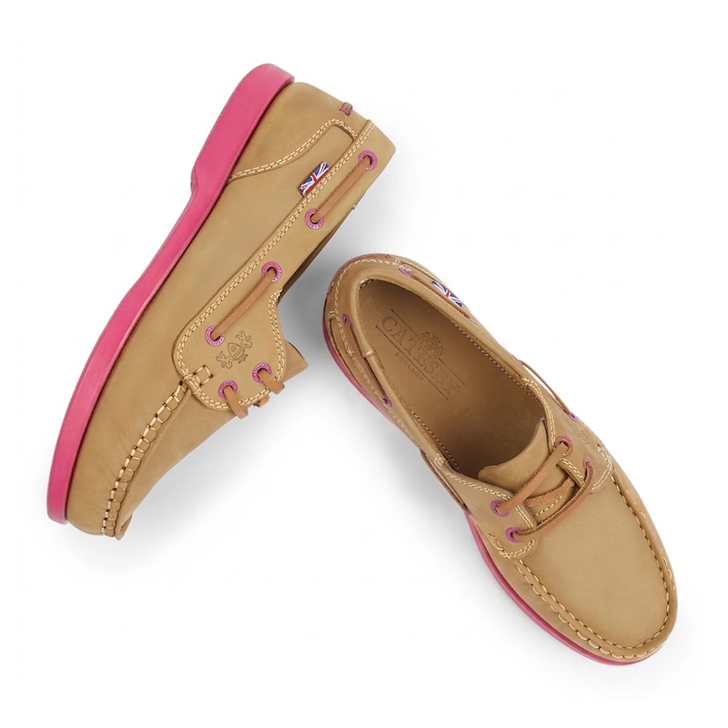 Catesby Ladies Leather Millie Deck Shoe - Tan/Pink