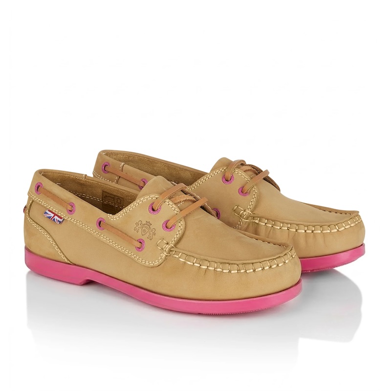 Catesby Ladies Leather Millie Deck Shoe - Tan/Pink