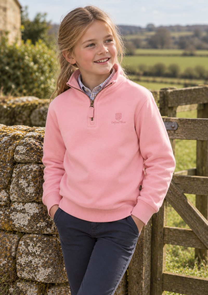 Oxford Blue Kids 1/4 Zip Ayr Sweatshirt - Pink