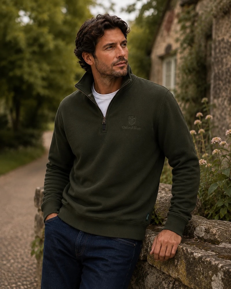 Oxford Blue Mens 1/4 Zip Ayr Sweatshirt - Khaki