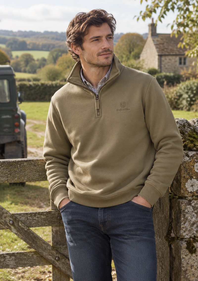 Oxford Blue Mens 1/4 Zip Ayr Sweatshirt - Olive