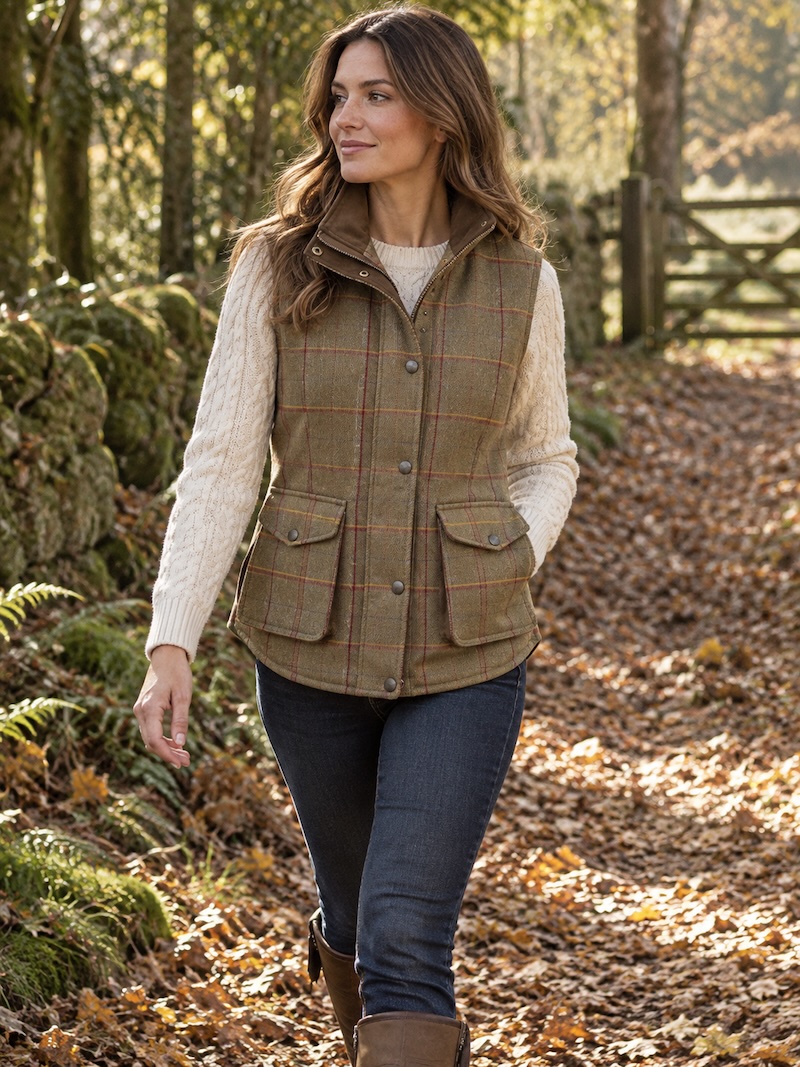 Regents View Ladies Tweed Gilet - Red/Mustard