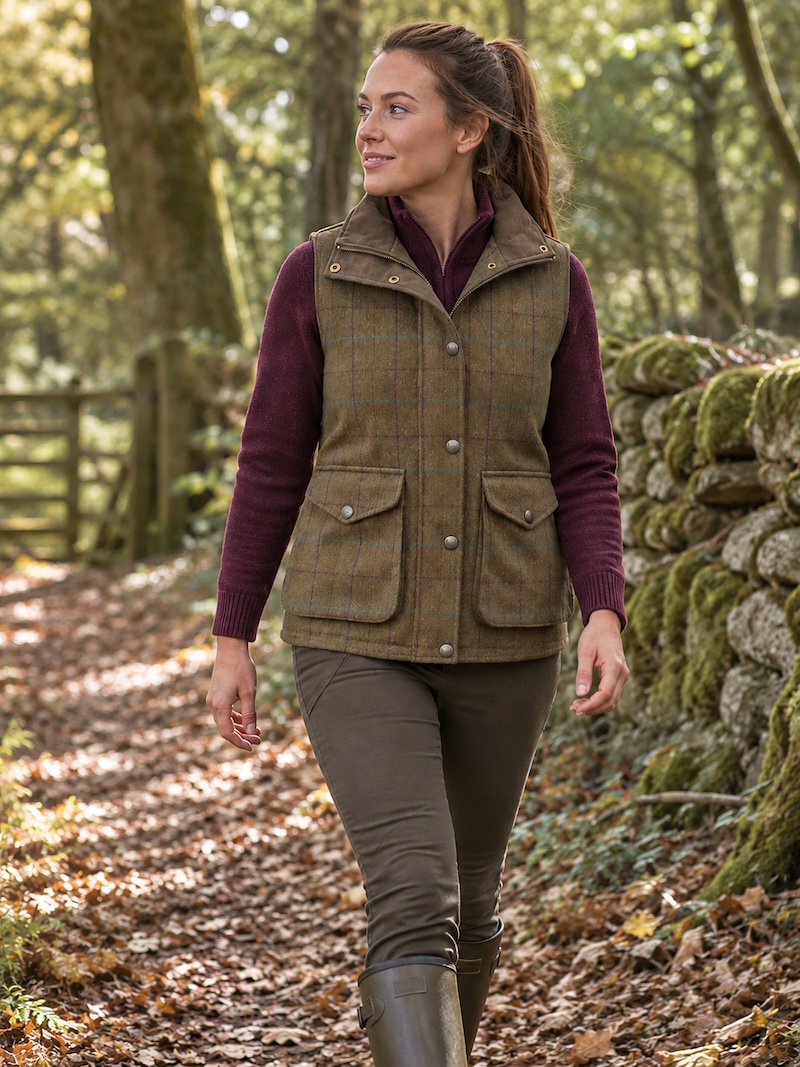 Regents View Ladies Tweed Gilet - Purple/Blue