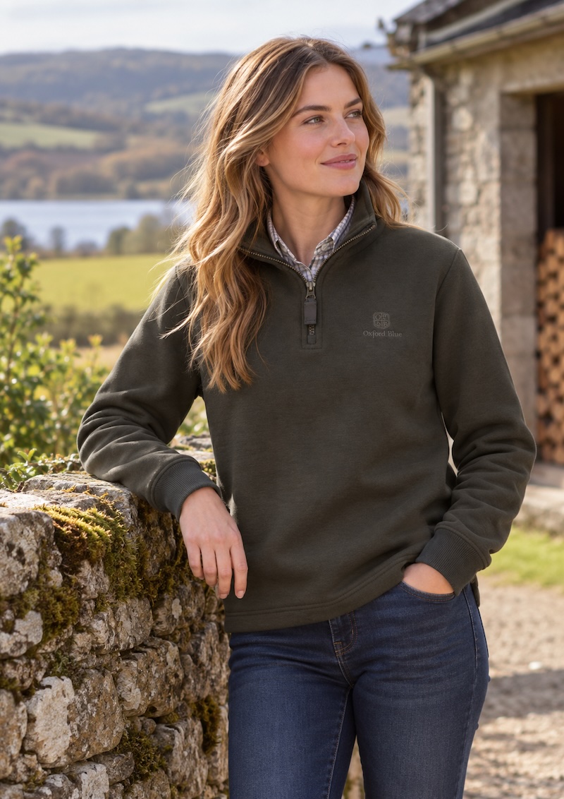 Oxford Blue Ladies 1/4 Zip Ayr Sweatshirt - Khaki