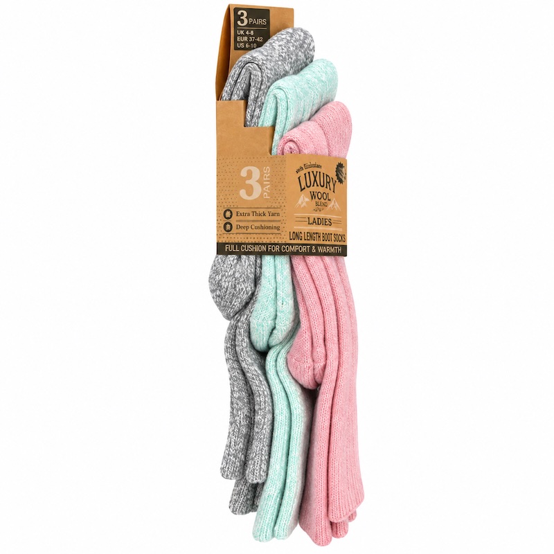 Luxury Wool Blend Knee High Socks - Rose/Mint/Grey