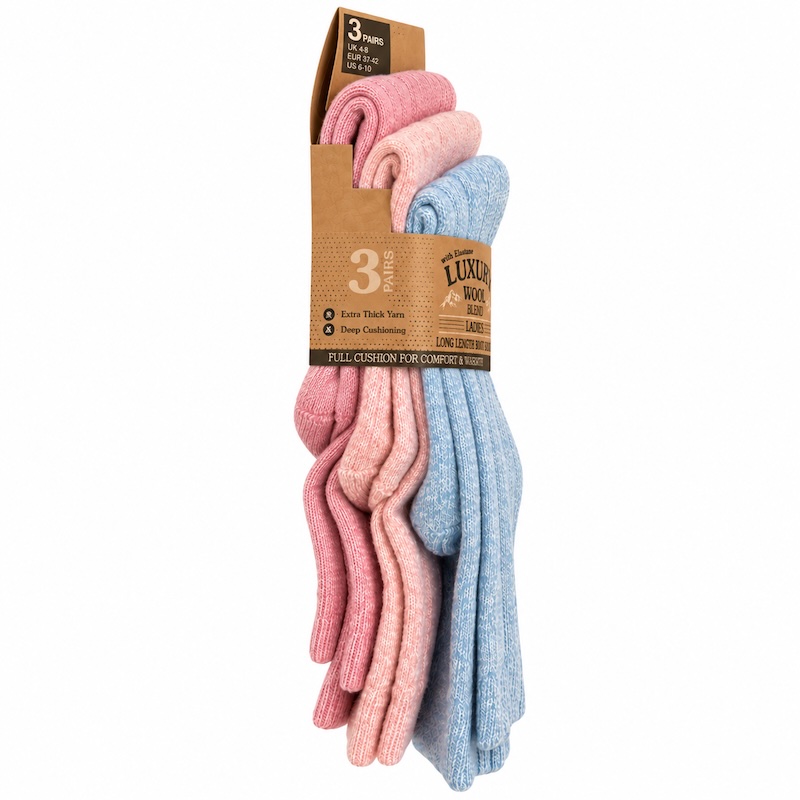 Luxury Wool Blend Knee High Socks - Blue/Pink/Rose