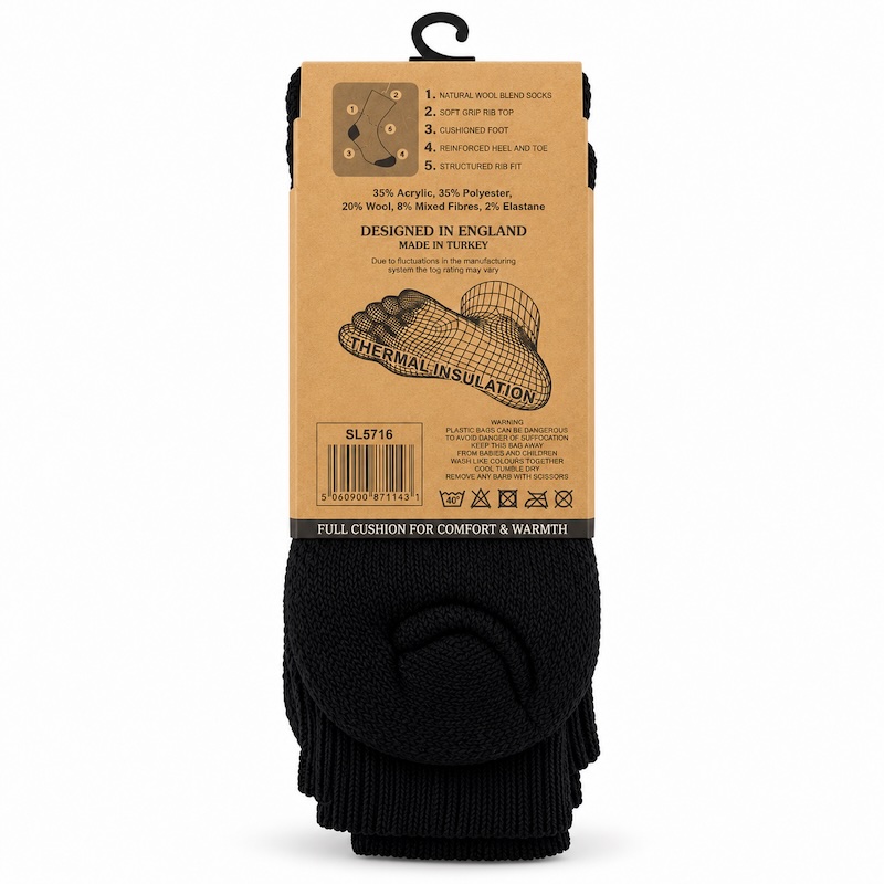 Thermal Luxury Wool Blend Socks - Black