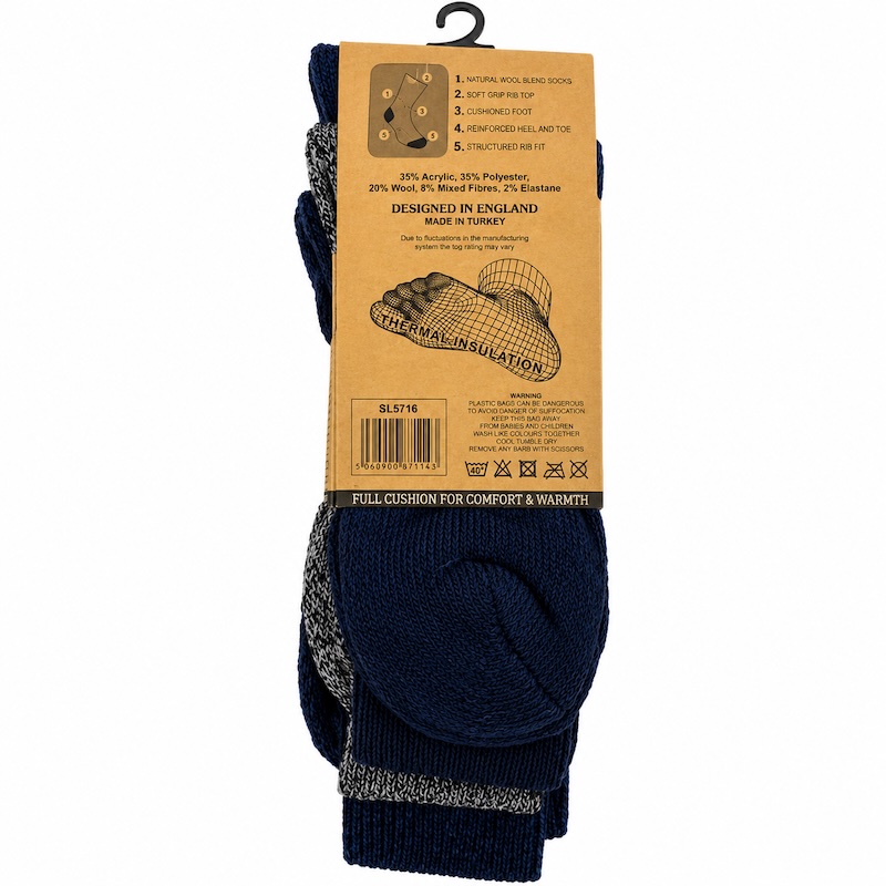 Thermal Luxury Wool Blend Socks - Black Blue Grey