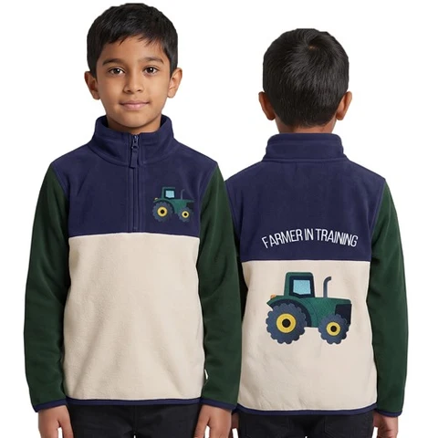 Kids Country Life Farmer In Training Pullover - Navy/Cream/Green
