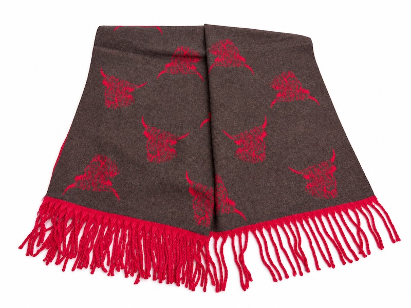 Ladies Highland Cow Scarf - Pink/Grey
