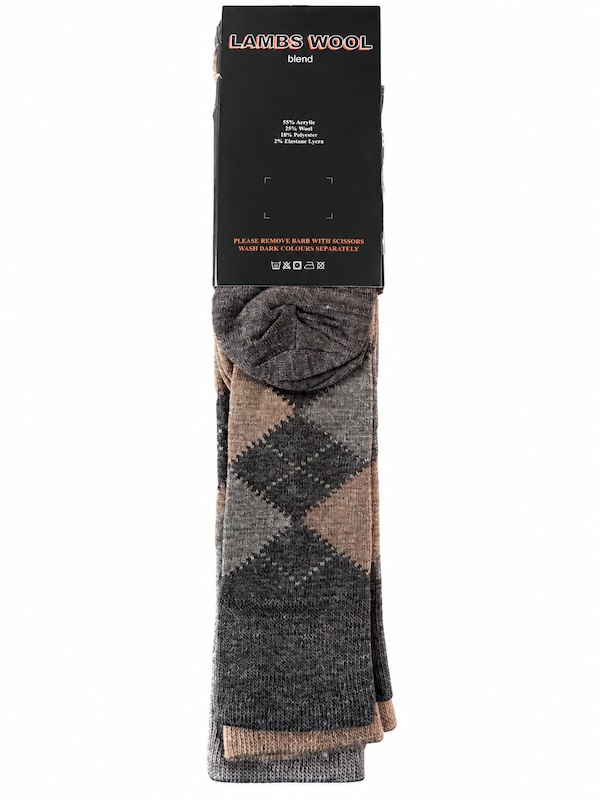 Argyle Lambswool Long Length Socks - Browns