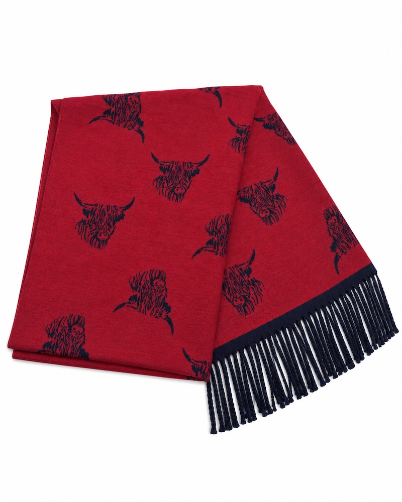 Ladies Highland Cow Scarf - Navy/Pink
