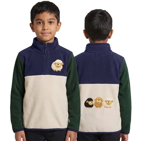 Kids Country Life Sheep Pullover - Navy/Cream/Green